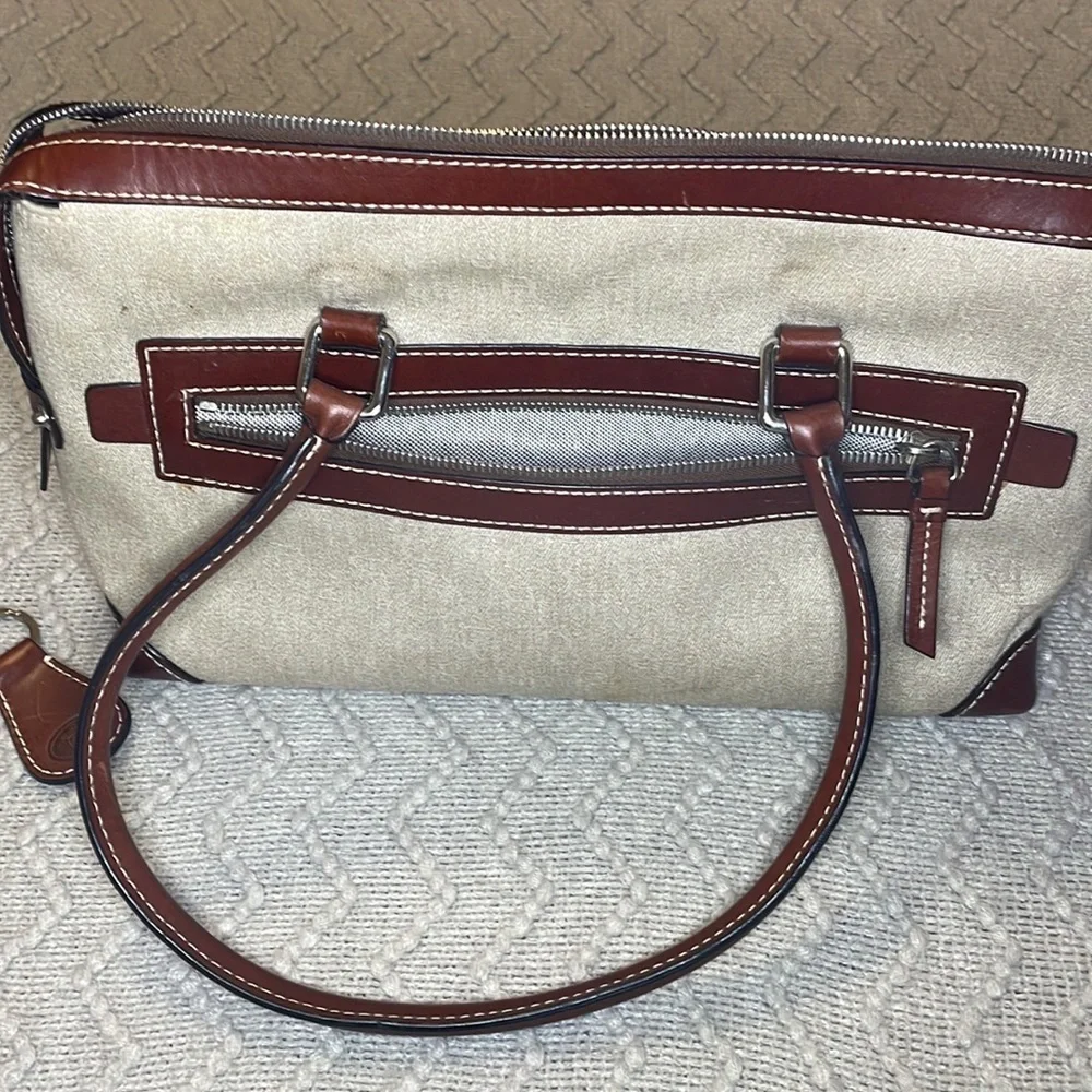Dooney & Bourke Double Pocket Tote Purse in brown colored monogram. - Picture 8 of 14